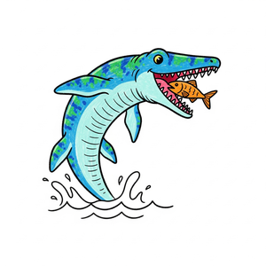 Mosasaurus Leaping to Catch a Crayon Fish